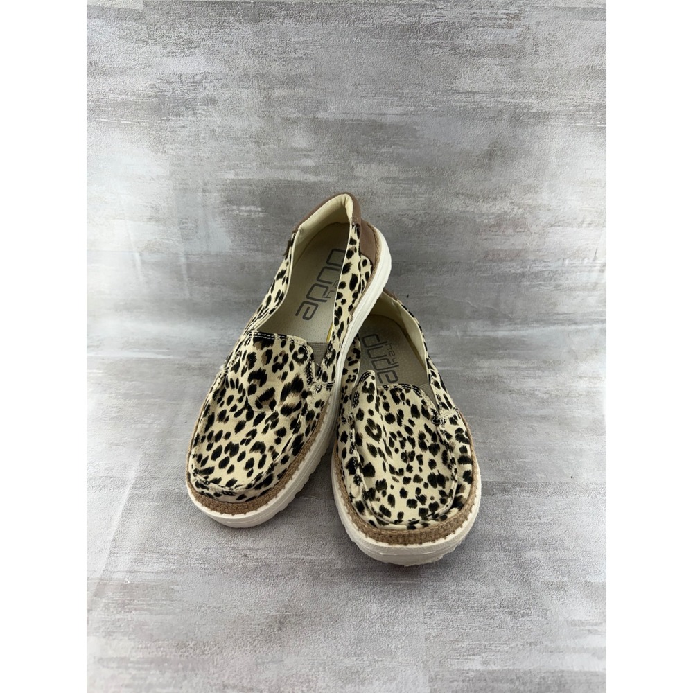 Hey Dude Lena Leopard Angora Women Slip On Shoes Size 6 Animal Print Loafers